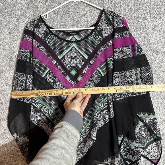 Retro Y2K Top Womens Size XL Boho Batwing Asymmetrical Paisley Tribal Chic - Picture 3 of 7